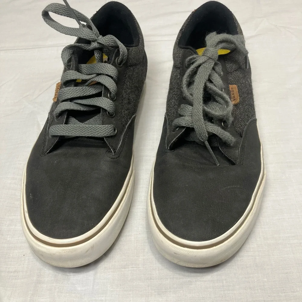 Vans Atwood Mens 9‎ Black Grey Low Top Skate Sneakers Brown Leather Accents